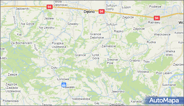 mapa Łysa Góra gmina Dębno, Łysa Góra gmina Dębno na mapie Targeo