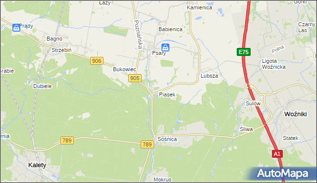 mapa Piasek gmina Woźniki, Piasek gmina Woźniki na mapie Targeo