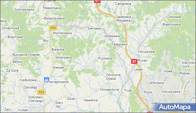 mapa Pyzówka, Pyzówka na mapie Targeo