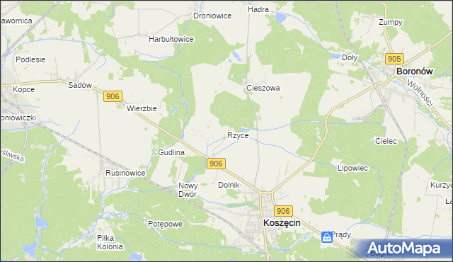 mapa Rzyce, Rzyce na mapie Targeo