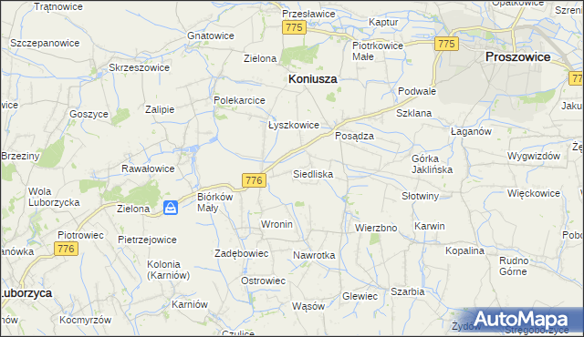 mapa Siedliska gmina Koniusza, Siedliska gmina Koniusza na mapie Targeo