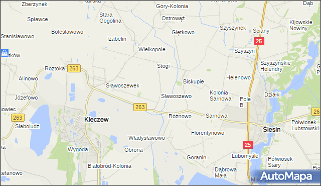 mapa Sławoszewo gmina Kleczew, Sławoszewo gmina Kleczew na mapie Targeo