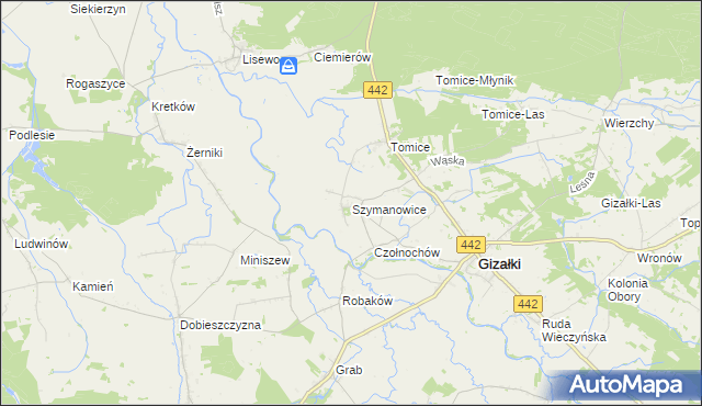 mapa Szymanowice gmina Gizałki, Szymanowice gmina Gizałki na mapie Targeo