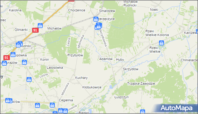 mapa Adamów gmina Kłomnice, Adamów gmina Kłomnice na mapie Targeo