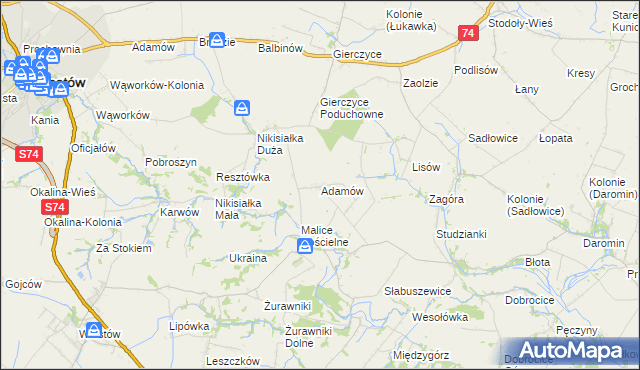 mapa Adamów gmina Lipnik, Adamów gmina Lipnik na mapie Targeo