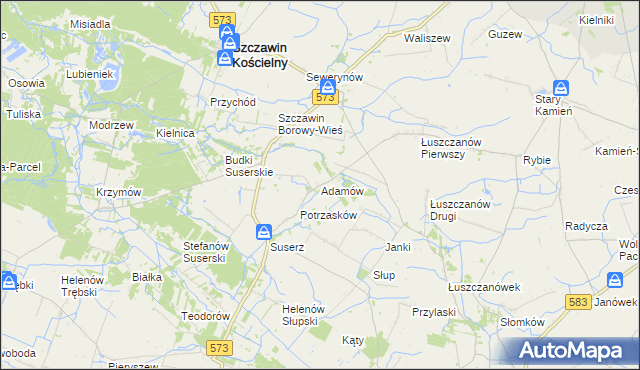 mapa Adamów gmina Szczawin Kościelny, Adamów gmina Szczawin Kościelny na mapie Targeo