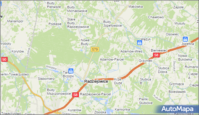 mapa Adamów-Parcel, Adamów-Parcel na mapie Targeo