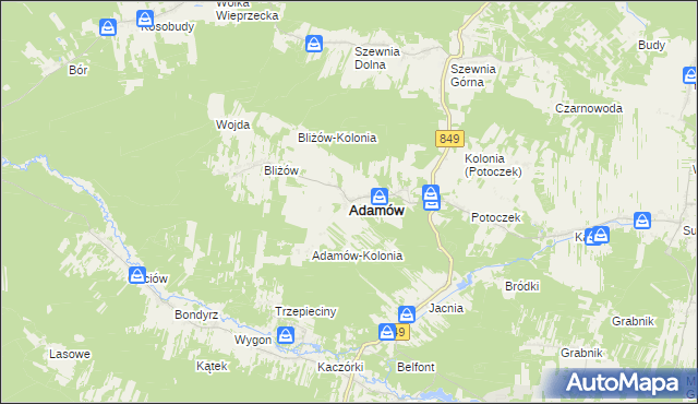 mapa Adamów powiat zamojski, Adamów powiat zamojski na mapie Targeo