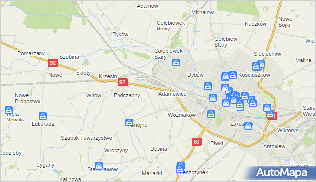 mapa Adamowice gmina Kutno, Adamowice gmina Kutno na mapie Targeo