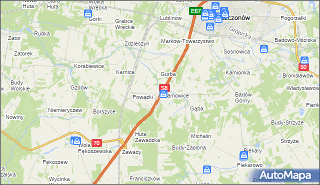 mapa Adamowice gmina Mszczonów, Adamowice gmina Mszczonów na mapie Targeo