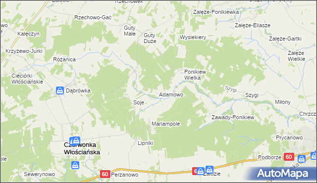 mapa Adamowo gmina Czerwonka, Adamowo gmina Czerwonka na mapie Targeo