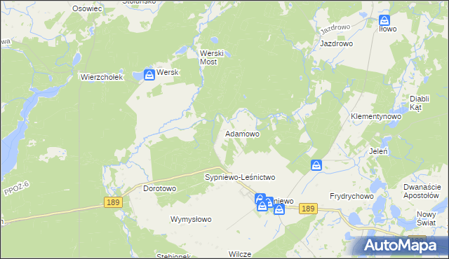 mapa Adamowo gmina Więcbork, Adamowo gmina Więcbork na mapie Targeo