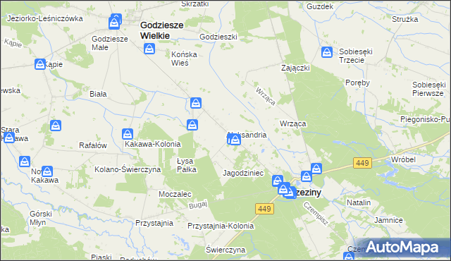 mapa Aleksandria gmina Brzeziny, Aleksandria gmina Brzeziny na mapie Targeo