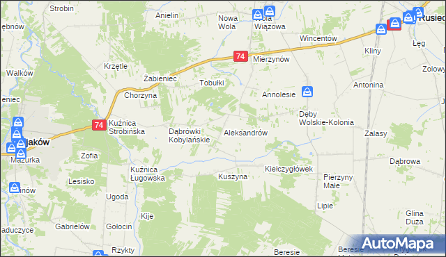 mapa Aleksandrów gmina Rusiec, Aleksandrów gmina Rusiec na mapie Targeo