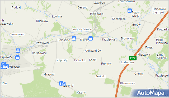 mapa Aleksandrów gmina Sędziszów, Aleksandrów gmina Sędziszów na mapie Targeo