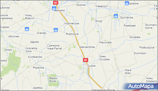 mapa Aleksandrów gmina Wiskitki, Aleksandrów gmina Wiskitki na mapie Targeo