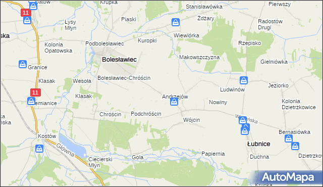 mapa Andrzejów gmina Łubnice, Andrzejów gmina Łubnice na mapie Targeo