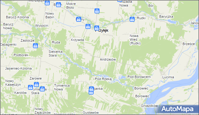 mapa Andrzejów gmina Przyłęk, Andrzejów gmina Przyłęk na mapie Targeo