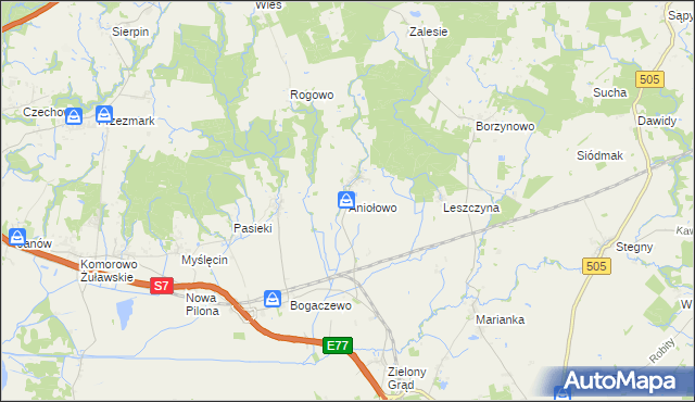 mapa Aniołowo gmina Pasłęk, Aniołowo gmina Pasłęk na mapie Targeo