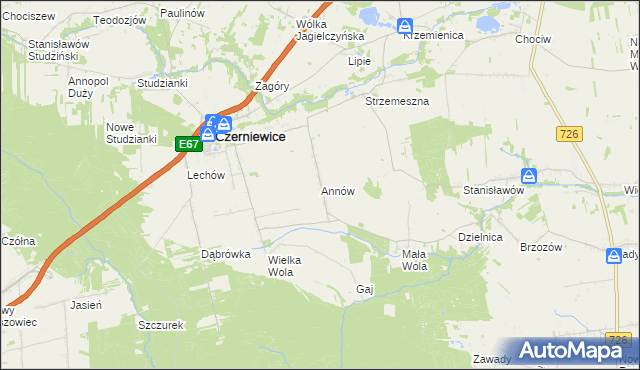 mapa Annów gmina Czerniewice, Annów gmina Czerniewice na mapie Targeo