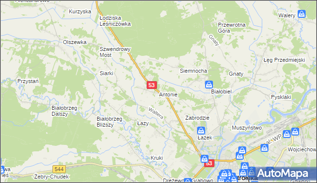 mapa Antonie gmina Olszewo-Borki, Antonie gmina Olszewo-Borki na mapie Targeo