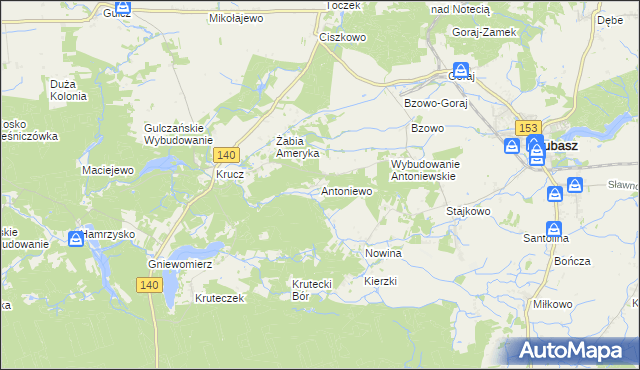 mapa Antoniewo gmina Lubasz, Antoniewo gmina Lubasz na mapie Targeo