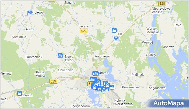 mapa Antoniewo gmina Morąg, Antoniewo gmina Morąg na mapie Targeo