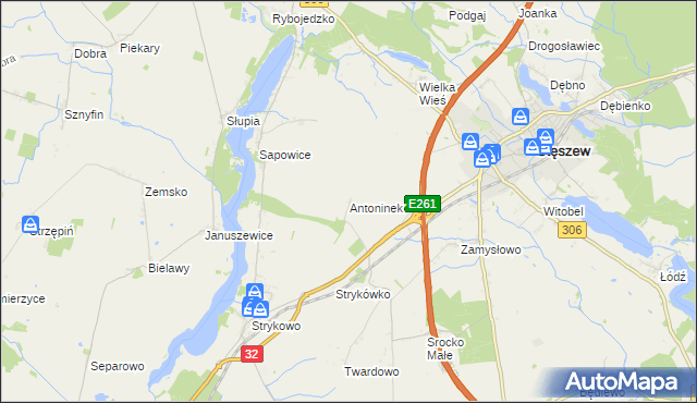 mapa Antoninek gmina Stęszew, Antoninek gmina Stęszew na mapie Targeo