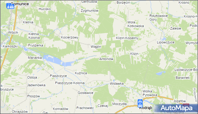 mapa Antoniów gmina Kodrąb, Antoniów gmina Kodrąb na mapie Targeo