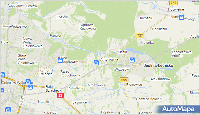 mapa Antoniówka gmina Jedlnia-Letnisko, Antoniówka gmina Jedlnia-Letnisko na mapie Targeo