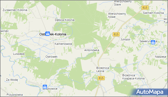 mapa Antoniówka gmina Ostrówek, Antoniówka gmina Ostrówek na mapie Targeo