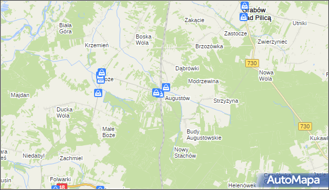 mapa Augustów gmina Grabów nad Pilicą, Augustów gmina Grabów nad Pilicą na mapie Targeo