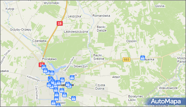 mapa Baciki Średnie, Baciki Średnie na mapie Targeo