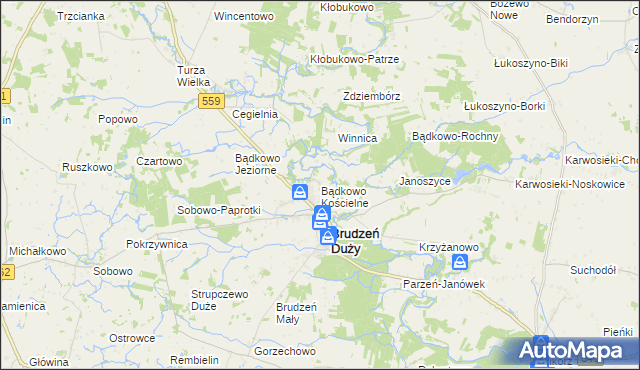 mapa Bądkowo Kościelne, Bądkowo Kościelne na mapie Targeo