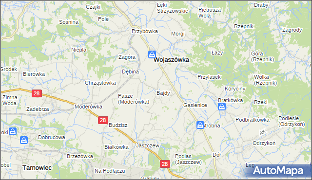 mapa Bajdy gmina Wojaszówka, Bajdy gmina Wojaszówka na mapie Targeo