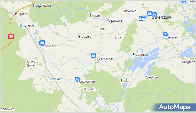 mapa Bąkowice, Bąkowice na mapie Targeo