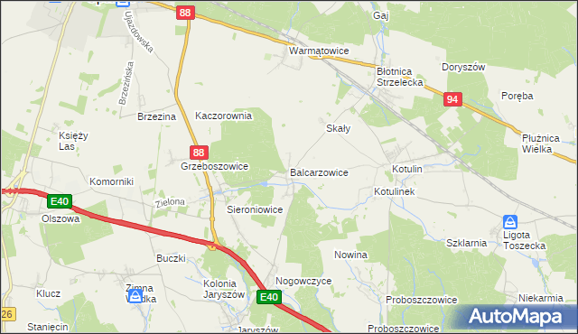 mapa Balcarzowice, Balcarzowice na mapie Targeo