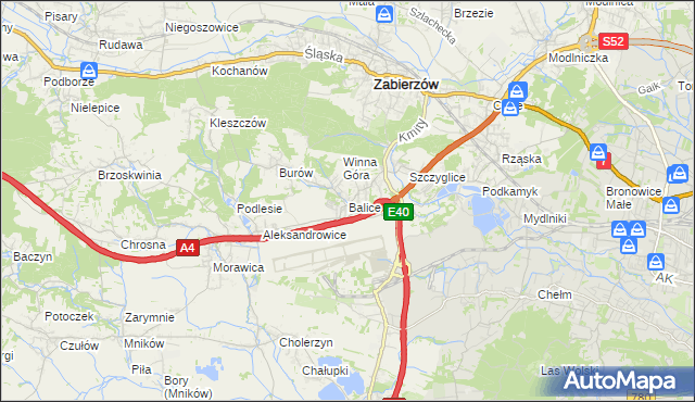 mapa Balice gmina Zabierzów, Balice gmina Zabierzów na mapie Targeo