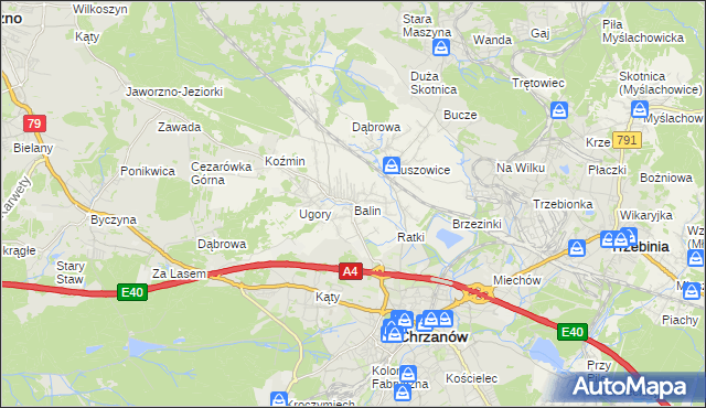 mapa Balin gmina Chrzanów, Balin gmina Chrzanów na mapie Targeo