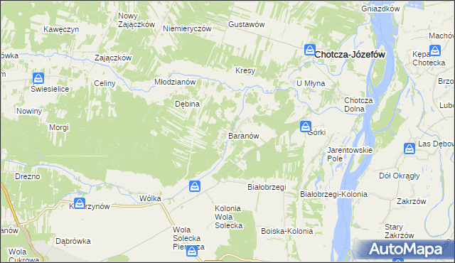 mapa Baranów gmina Chotcza, Baranów gmina Chotcza na mapie Targeo