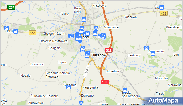 mapa Baranów powiat kępiński, Baranów powiat kępiński na mapie Targeo