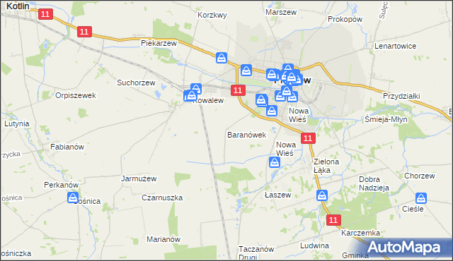mapa Baranówek gmina Pleszew, Baranówek gmina Pleszew na mapie Targeo