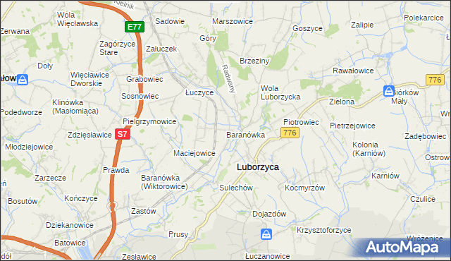 mapa Baranówka gmina Kocmyrzów-Luborzyca, Baranówka gmina Kocmyrzów-Luborzyca na mapie Targeo