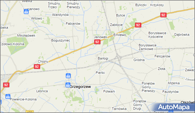 mapa Barłogi gmina Grzegorzew, Barłogi gmina Grzegorzew na mapie Targeo