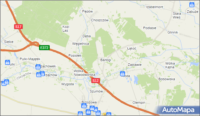 mapa Barłogi gmina Kurów, Barłogi gmina Kurów na mapie Targeo