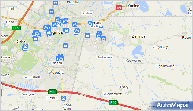 mapa Bartoszów gmina Legnickie Pole, Bartoszów gmina Legnickie Pole na mapie Targeo