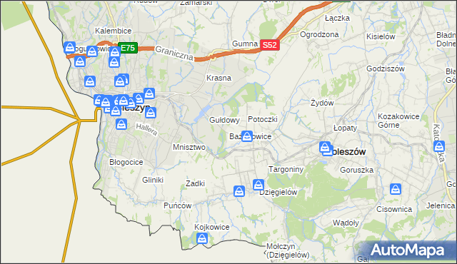 mapa Bażanowice, Bażanowice na mapie Targeo