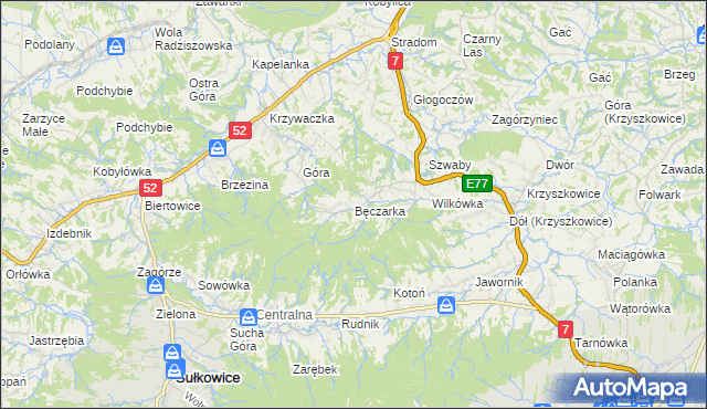 mapa Bęczarka, Bęczarka na mapie Targeo