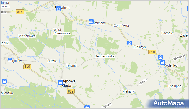 mapa Bednarzówka gmina Dębowa Kłoda, Bednarzówka gmina Dębowa Kłoda na mapie Targeo