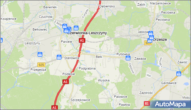 mapa Bełk gmina Czerwionka-Leszczyny, Bełk gmina Czerwionka-Leszczyny na mapie Targeo